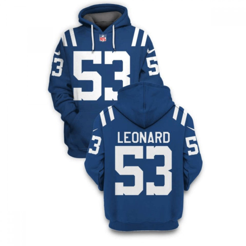 Men's Indianapolis Colts #53 Darius Leonard 2021 Blue Pullover Hoodie 