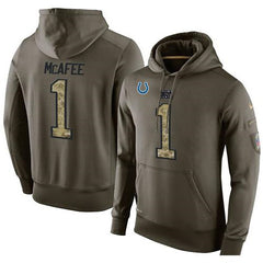 NFL Men's Indianapolis Colts #1 Pat McAfee Stitched Green Olive Salute To Service KO Performance Hoodie 