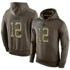NFL Men's Indianapolis Colts #12 Andrew Luck Stitched Green Olive Salute To Service KO Performance Hoodie 
