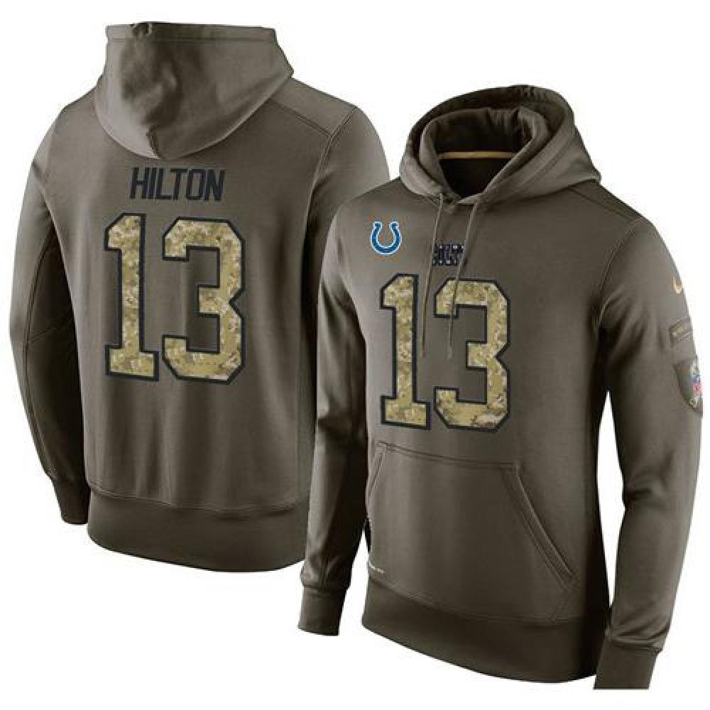 NFL Men's Indianapolis Colts #13 T.Y. Hilton Stitched Green Olive Salute To Service KO Performance Hoodie 