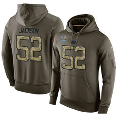NFL Men's Indianapolis Colts #52 D'Qwell Jackson Stitched Green Olive Salute To Service KO Performance Hoodie 
