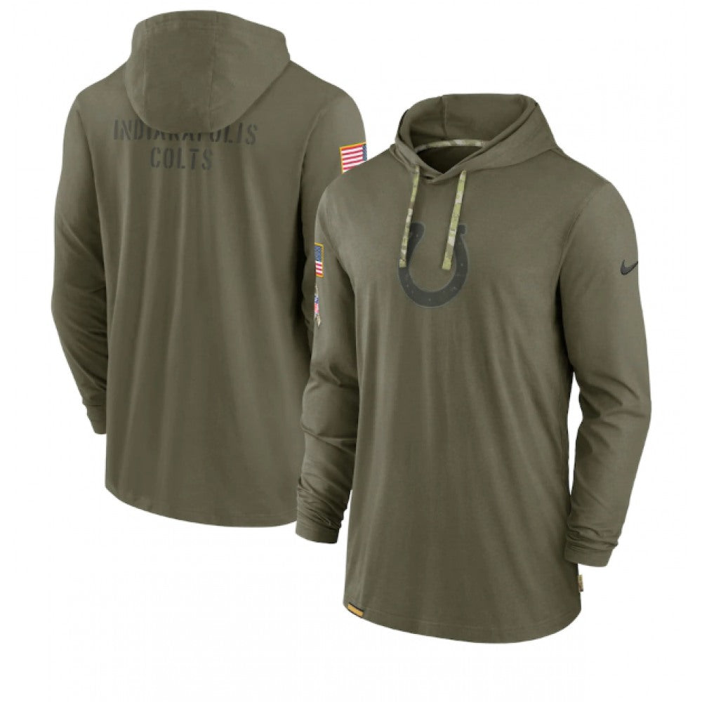 Men's Indianapolis Colts 2022 Olive Salute to Service Tonal Pullover Hoodie 