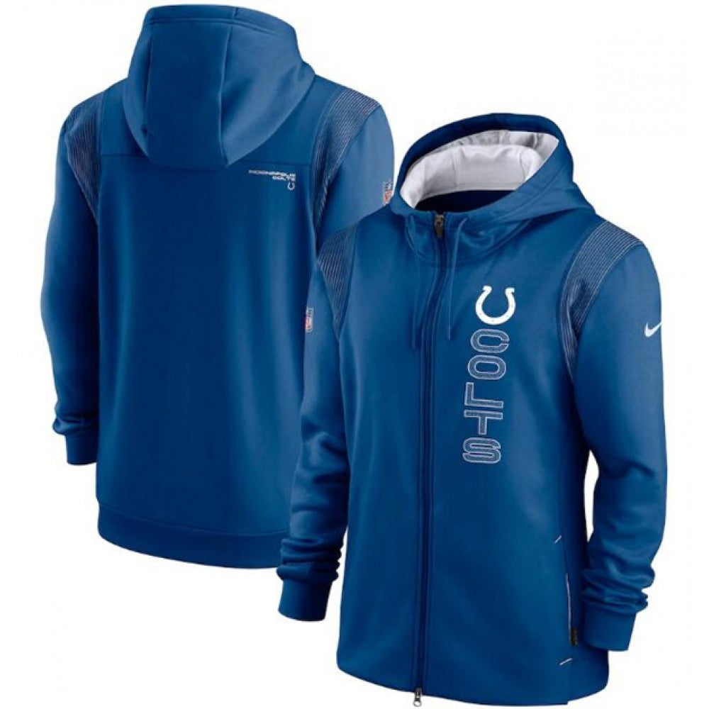 Men's Indianapolis Colts 2021 Royal Sideline Team Performance Full-Zip Hoodie 