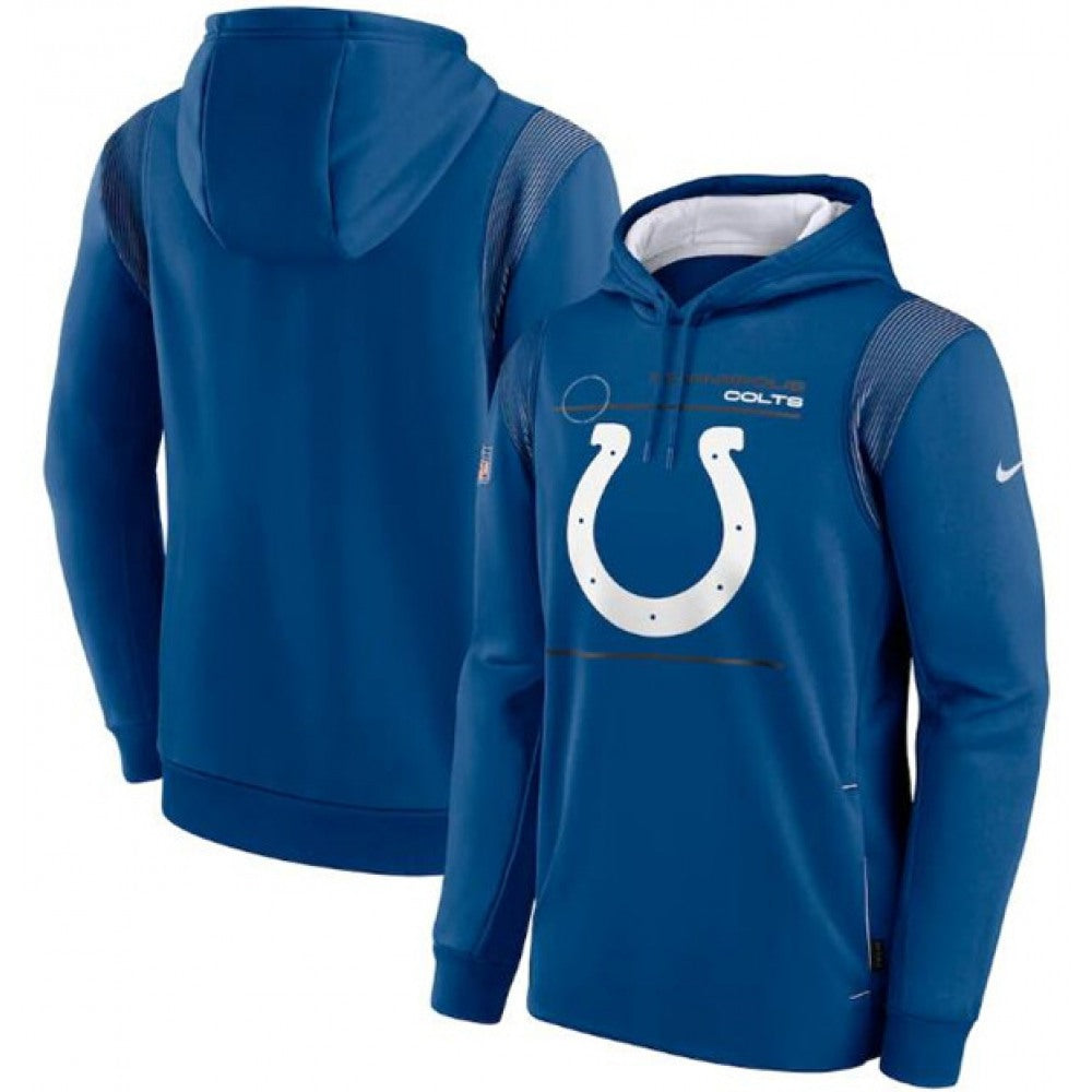 Men's Indianapolis Colts 2021 Royal Sideline Logo Performance Pullover Hoodie 