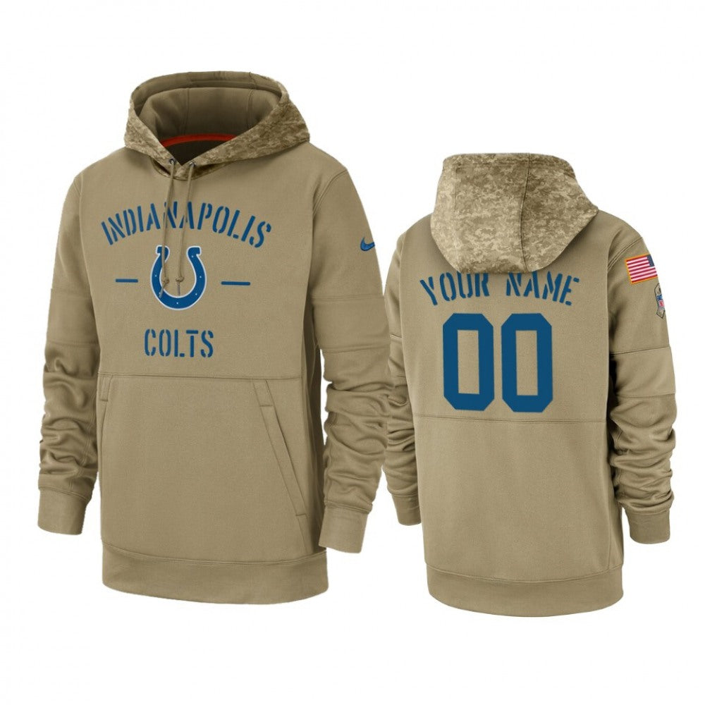 Men's Indianapolis Colts Customized Tan 2019 Salute To Service Sideline Therma Pullover Hoodie 