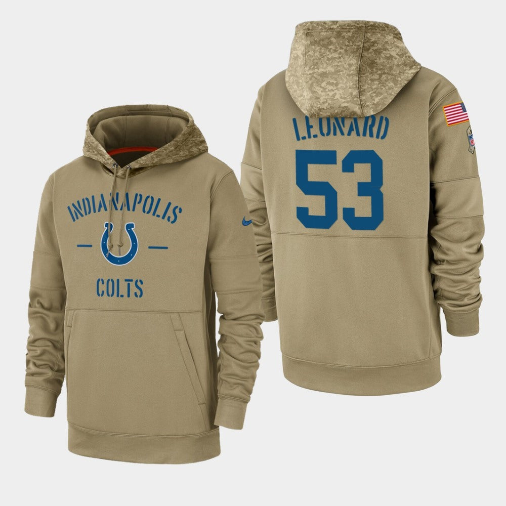 Men's Indianapolis Colts #53 Darius Leonard Tan 2019 Salute to Service Sideline Therma Pullover Hoodie 