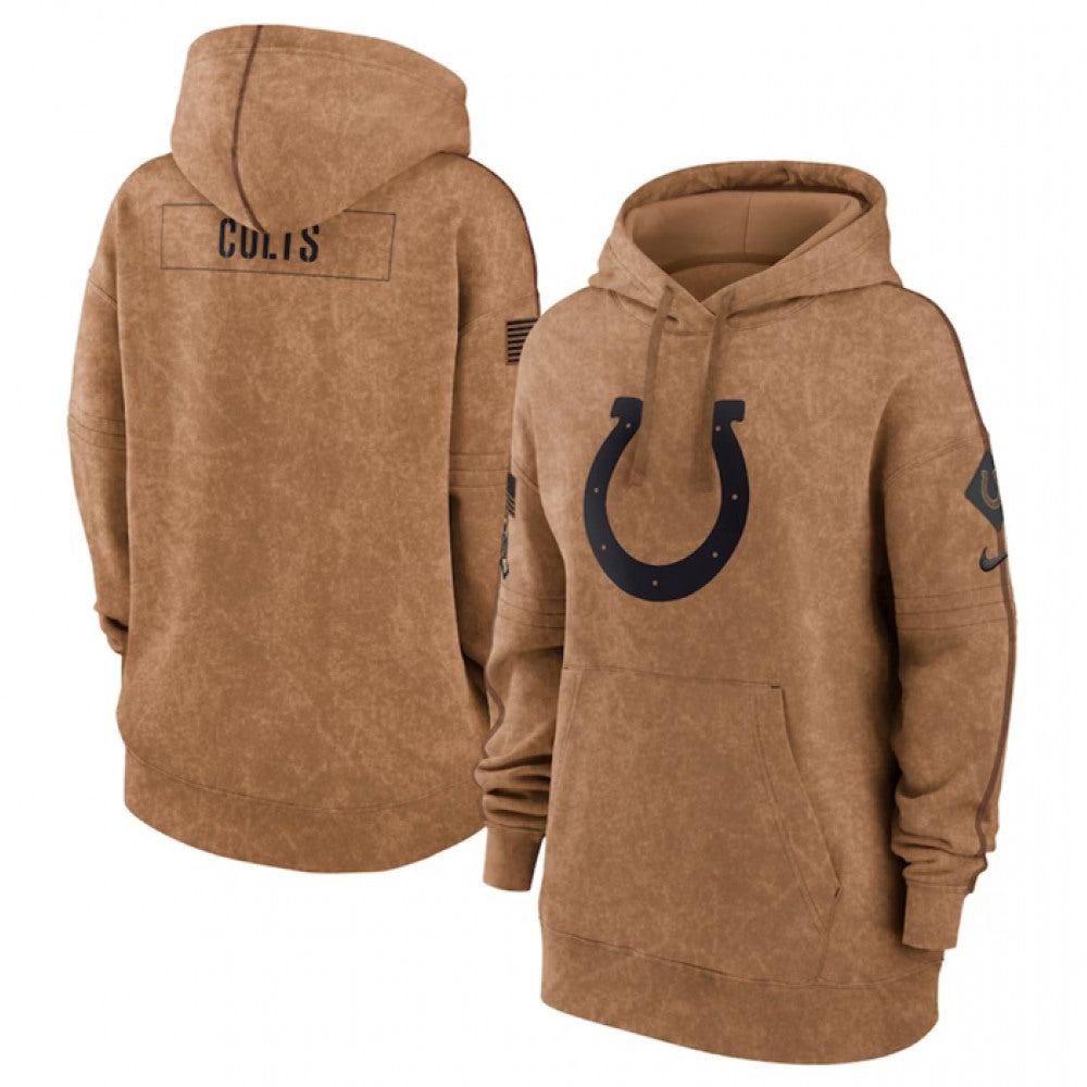Women's Indianapolis Colts 2023 Brown Salute to Service Pullover Hoodie(Run Small) 