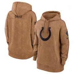 Women's Indianapolis Colts 2023 Brown Salute to Service Pullover Hoodie(Run Small) 