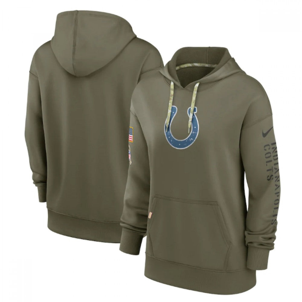 Women's Indianapolis Colts 2022 Olive Salute to Service Therma Performance Pullover Hoodie(Run Small) 