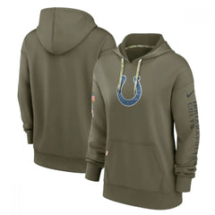 Women's Indianapolis Colts 2022 Olive Salute to Service Therma Performance Pullover Hoodie(Run Small) 