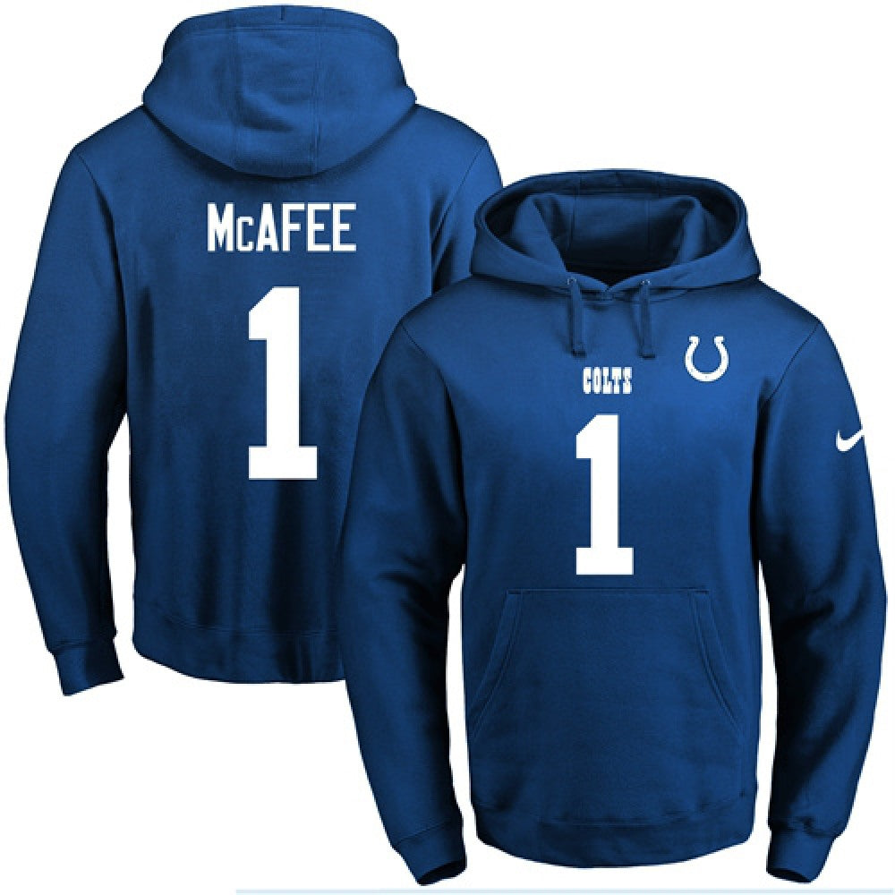 Colts #1 Pat McAfee Royal Blue Name & Number Pullover NFL Hoodie 