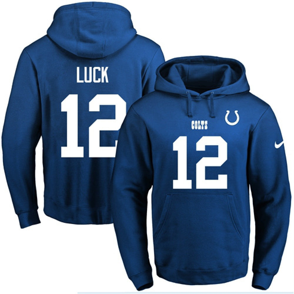 Colts #12 Andrew Luck Royal Blue Name & Number Pullover NFL Hoodie 