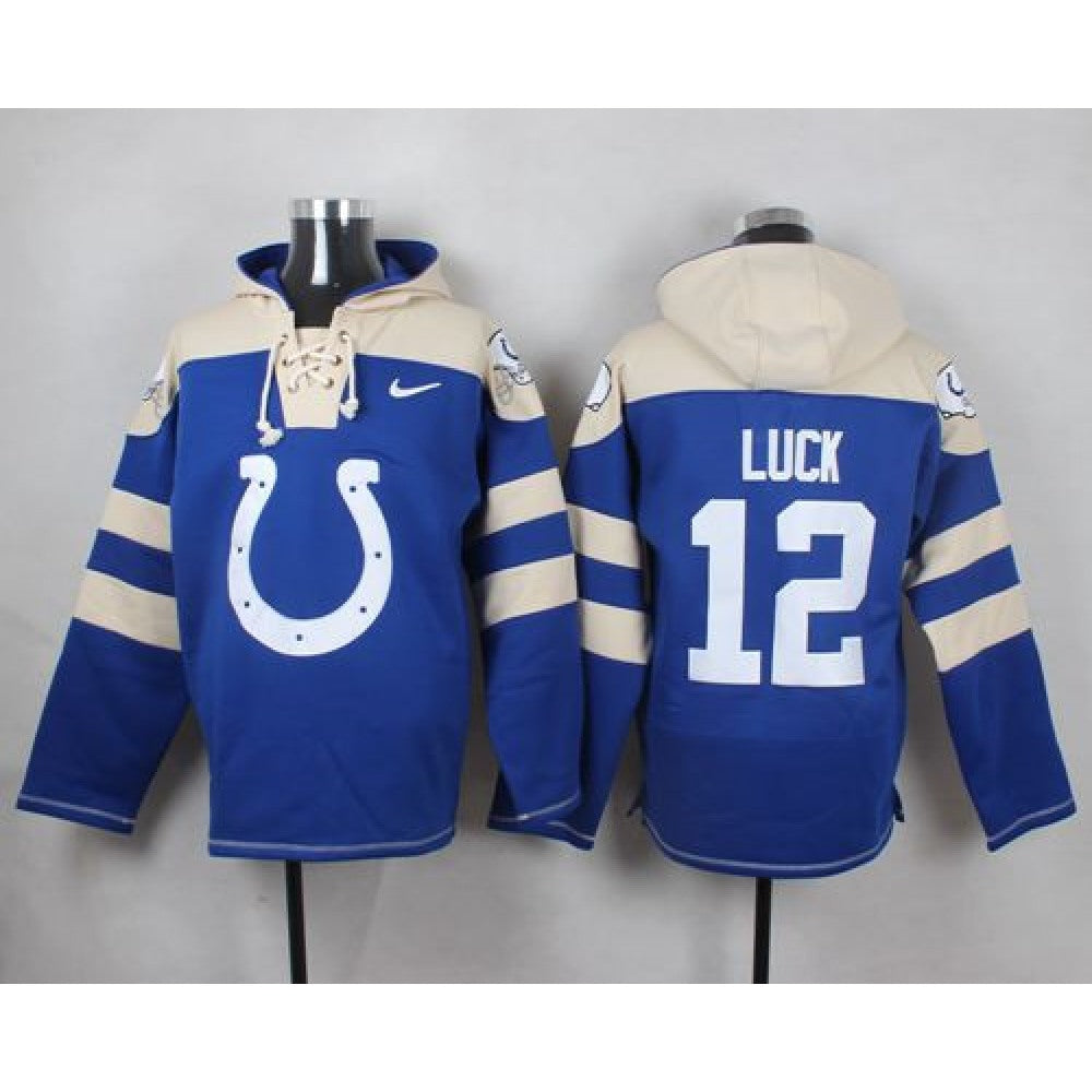 Colts #12 Andrew Luck Royal Blue Player Pullover NFL Hoodie 