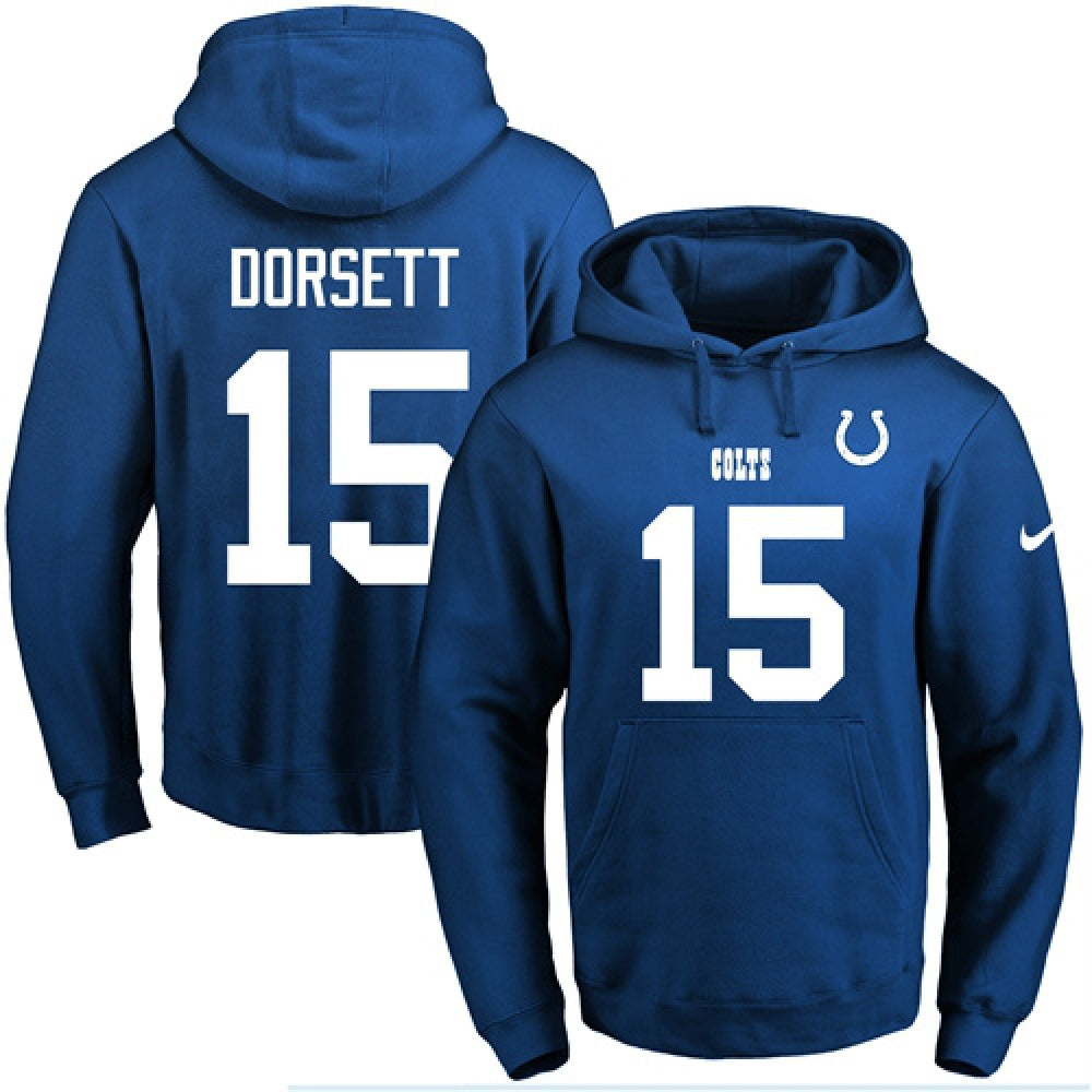 Colts #15 Phillip Dorsett Royal Blue Name & Number Pullover NFL Hoodie 