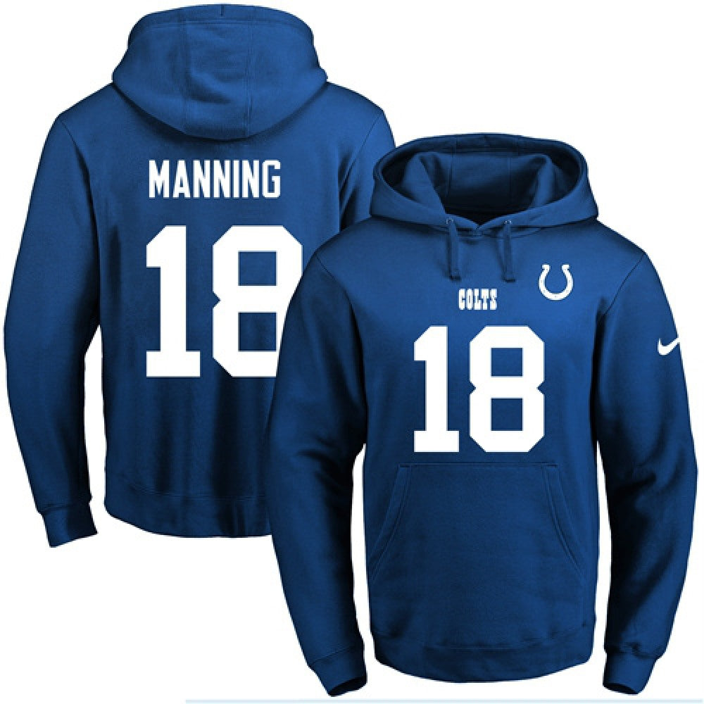 Colts #18 Peyton Manning Royal Blue Name & Number Pullover NFL Hoodie 