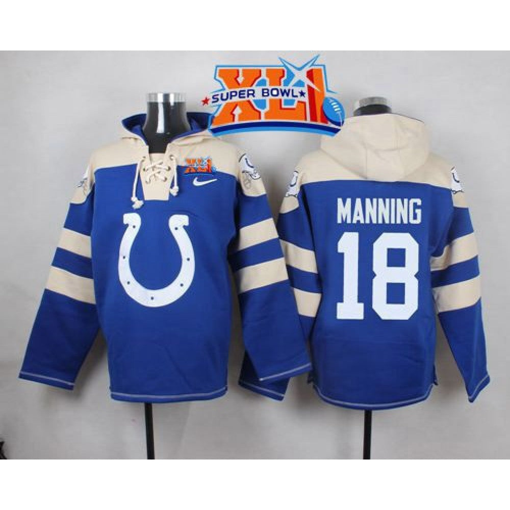 Colts #18 Peyton Manning Royal Blue Super Bowl XLI Player Pullover NFL Hoodie 
