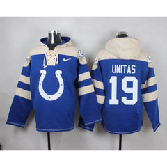Colts #19 Johnny Unitas Royal Blue Player Pullover NFL Hoodie 