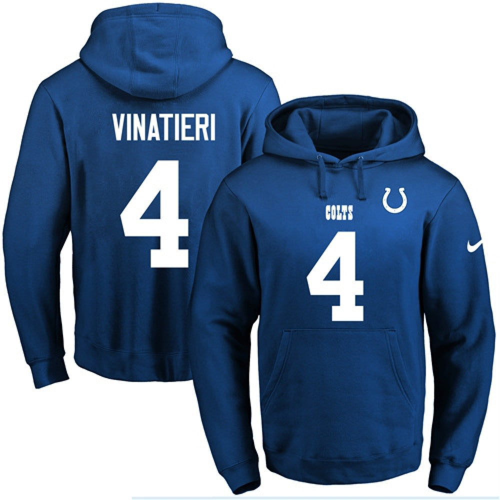 Colts #4 Adam Vinatieri Royal Blue Name & Number Pullover NFL Hoodie 