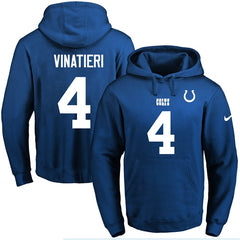 Colts #4 Adam Vinatieri Royal Blue Name & Number Pullover NFL Hoodie 