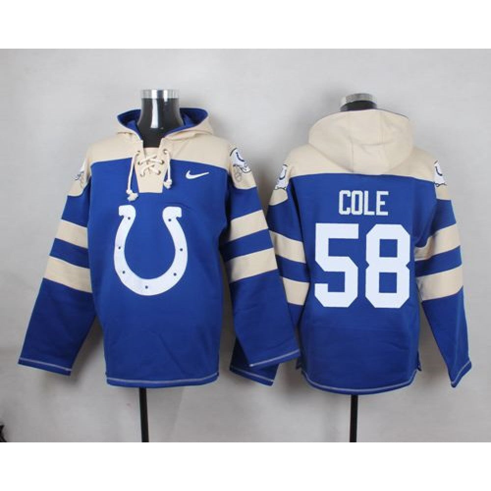 Colts #58 Trent Cole Royal Blue Player Pullover NFL Hoodie 
