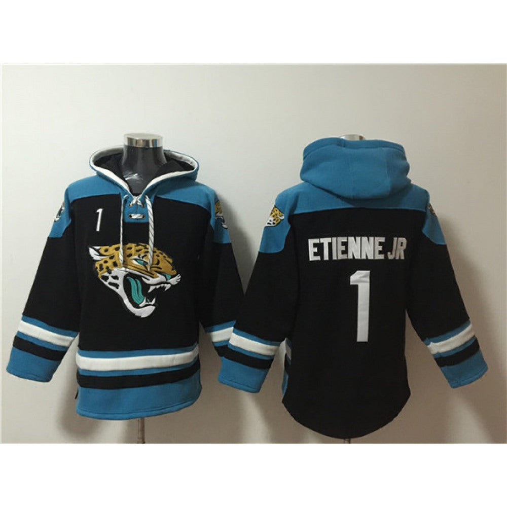Men's Jacksonville Jaguars #1 Travis Etienne Jr. Black Ageless Must-Have Lace-Up Pullover Hoodie 