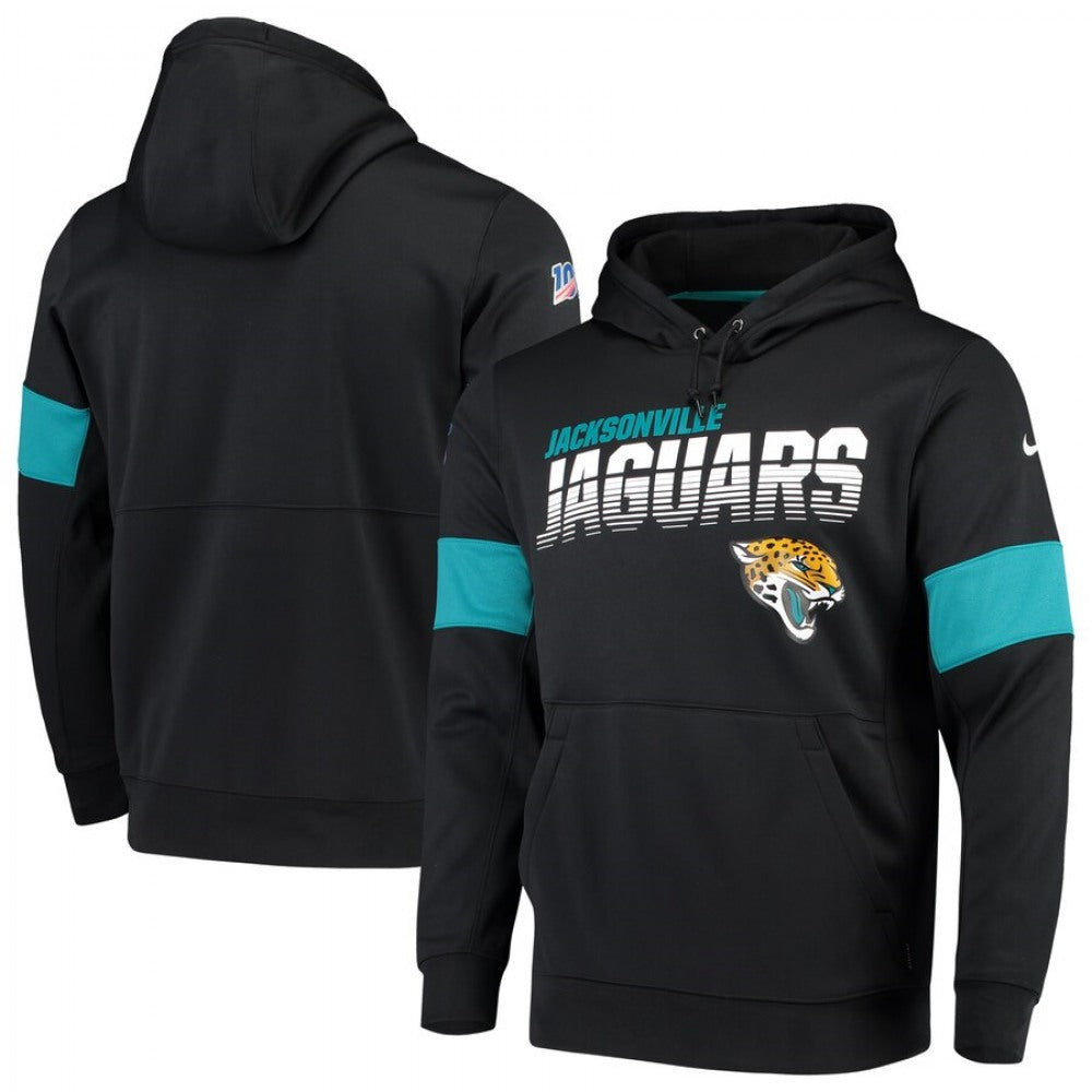 Men's Jacksonville Jaguars 2019 Black 100th Season Sideline Team Logo Performance Pullover Hoodie 