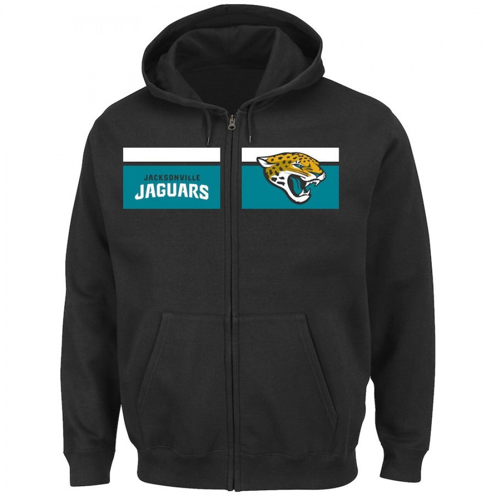 Men's Jacksonville Jaguars Black Majestic Touchback Full-Zip NFL Hoodie 