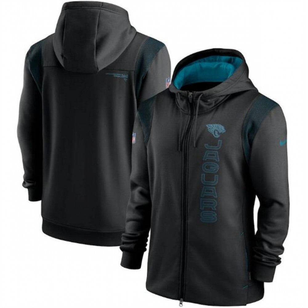 Men's Jacksonville Jaguars 2021 Black Sideline Team Performance Full-Zip Hoodie 