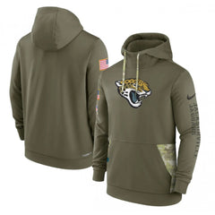Men's Jacksonville Jaguars 2022 Olive Salute to Service Therma Performance Pullover Hoodie 
