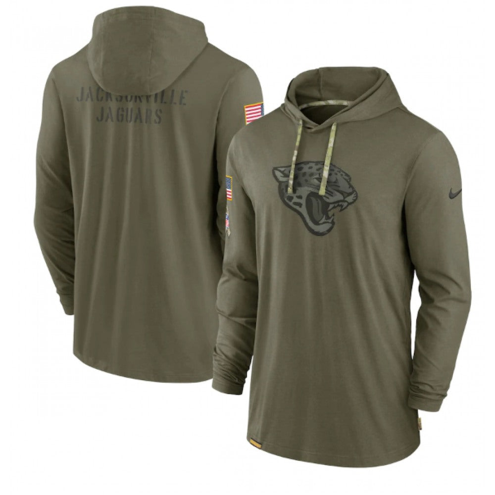 Men's Jacksonville Jaguars 2022 Olive Salute to Service Tonal Pullover Hoodie 