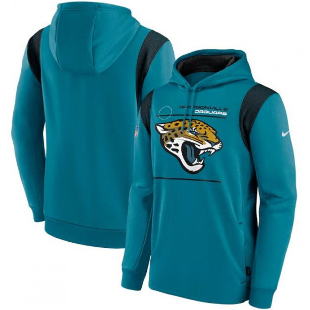 Men's Jacksonville Jaguars 2021 Teal Sideline Logo Performance Pullover Hoodie 