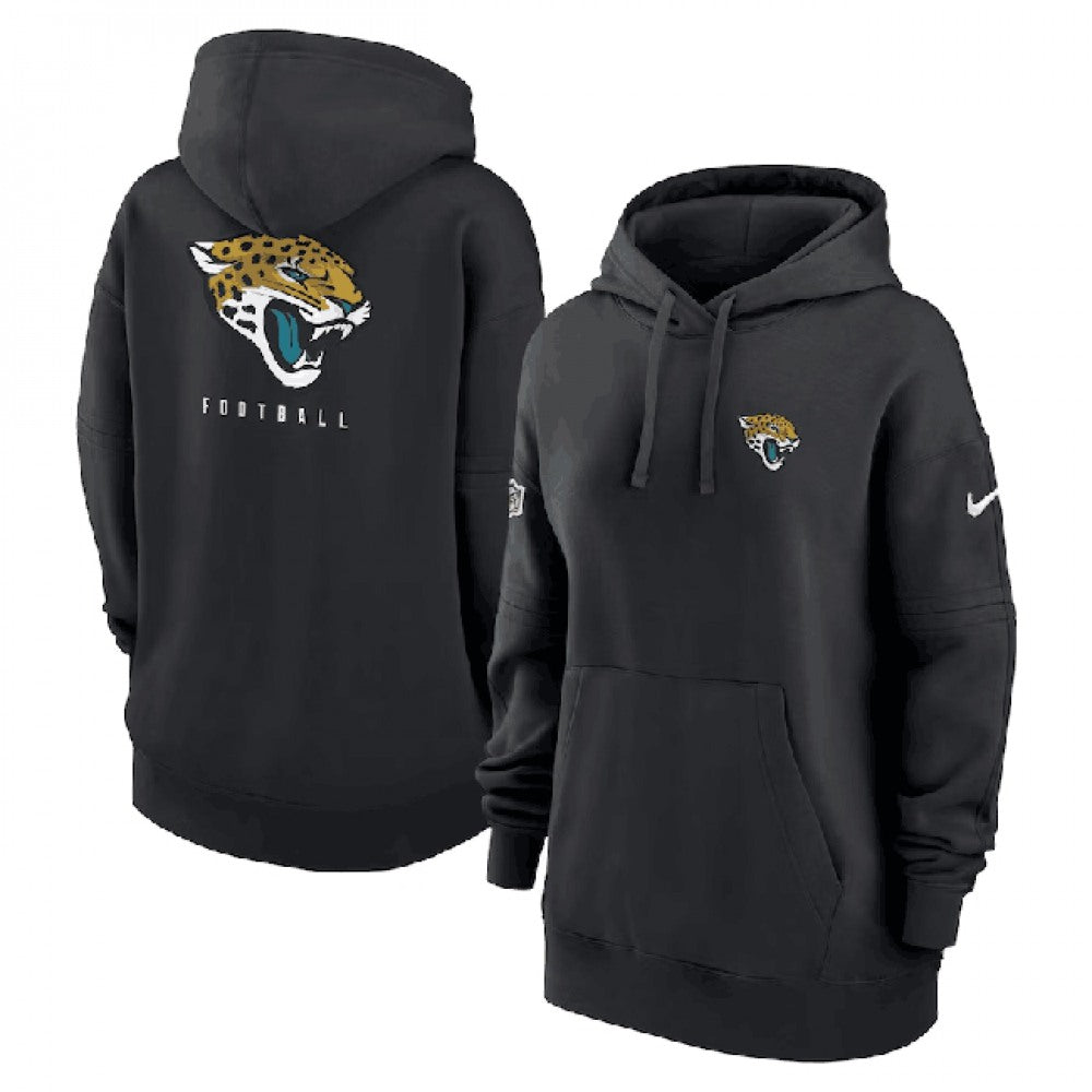 Women's Jacksonville Jaguars Black Sideline Club Fleece Pullover Hoodie(Run Small) 
