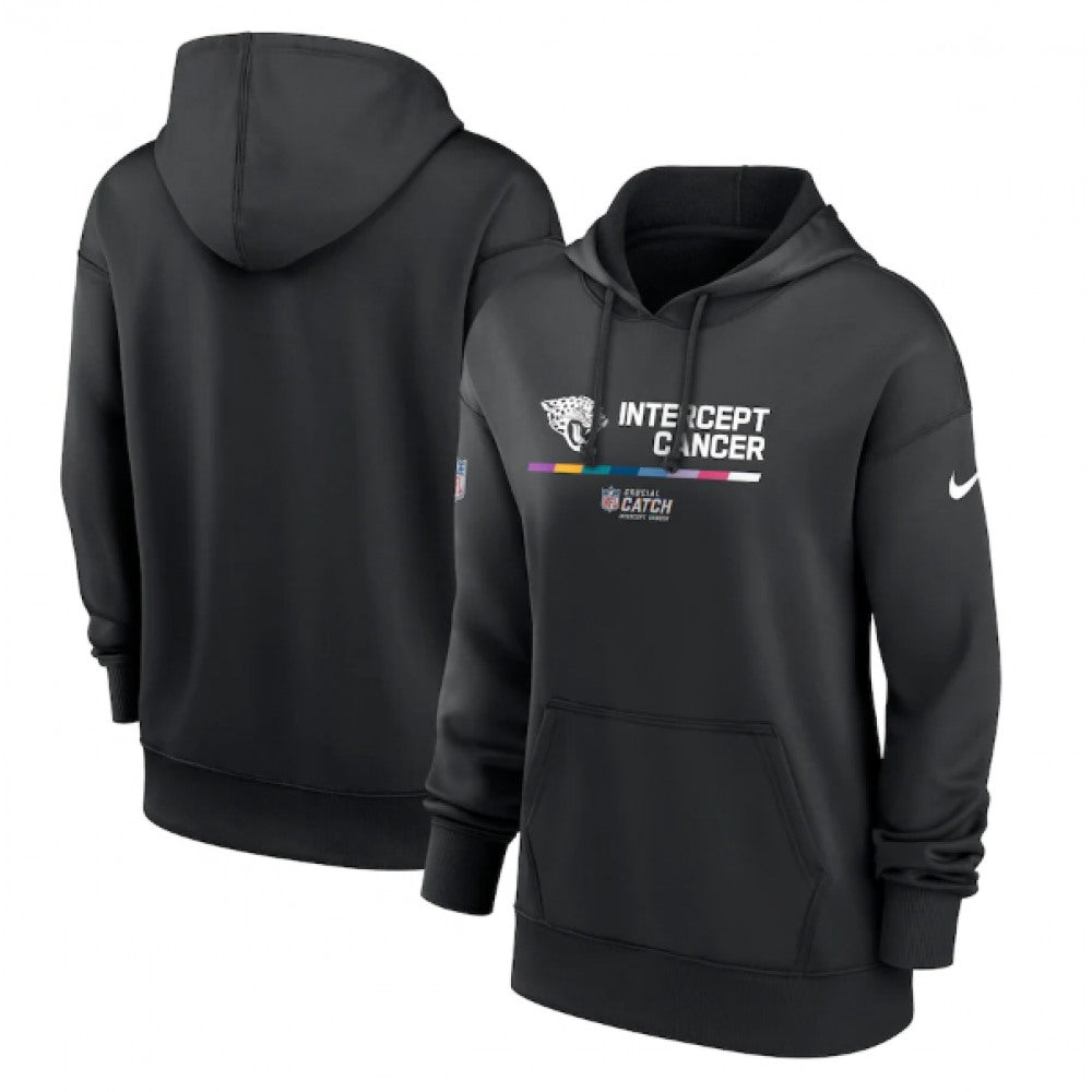 Women's Jacksonville Jaguars 2022 Black NFL Crucial Catch Therma Performance Pullover Hoodie(Run Small) 