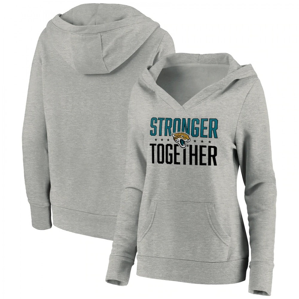 Women's Jacksonville Jaguars Heather Gray Stronger Together Crossover Neck Pullover Hoodie(Run Small) 