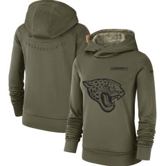 Women's Jacksonville Jaguars Olive Salute to Service Team Logo Performance Pullover NFL Hoodie 