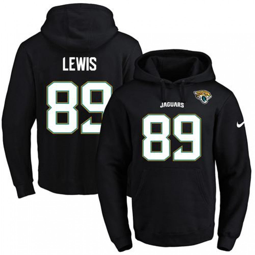 Jaguars #89 Marcedes Lewis Black Name & Number Pullover NFL Hoodie 