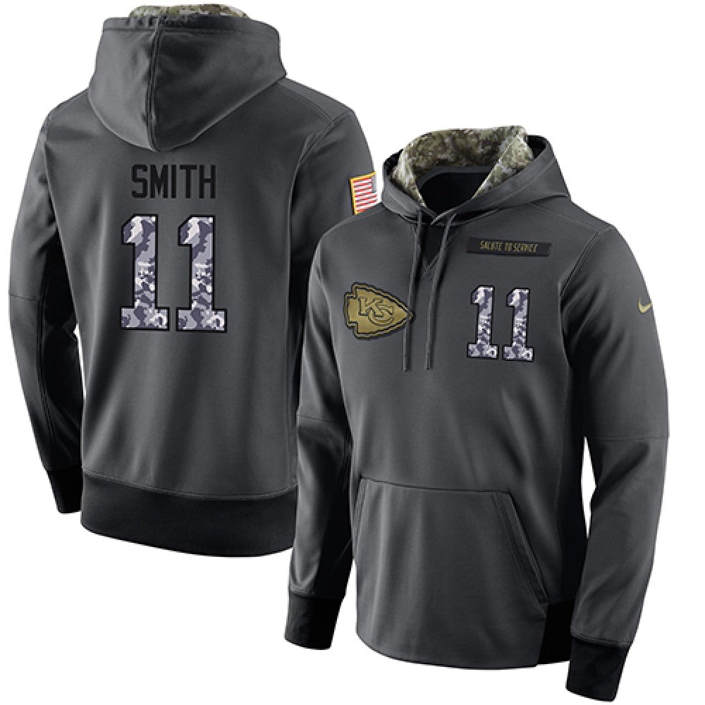 NFL Men's Kansas City Chiefs #11 Alex Smith Stitched Black Anthracite Salute to Service Player Performance Hoodie 