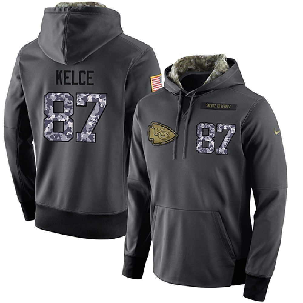 NFL Men's Kansas City Chiefs #87 Travis Kelce Stitched Black Anthracite Salute to Service Player Performance Hoodie 