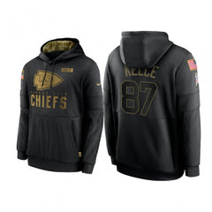 Men's Kansas City Chiefs #87 Travis Kelce 2020 Black Salute to Service Sideline Performance Pullover Hoodie 