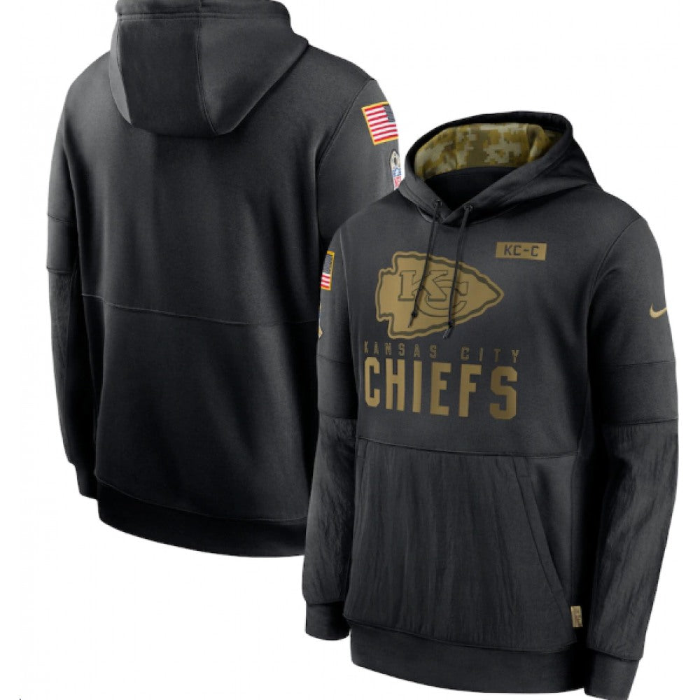 Men's Kansas City Chiefs 2020 Black Salute to Service Sideline Performance Pullover Hoodie 