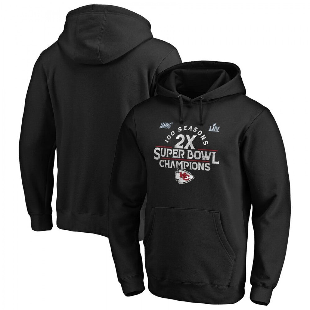 Men's Kansas City Chiefs Black 2-Time Super Bowl Champions Scrimmage Pullover Hoodie 