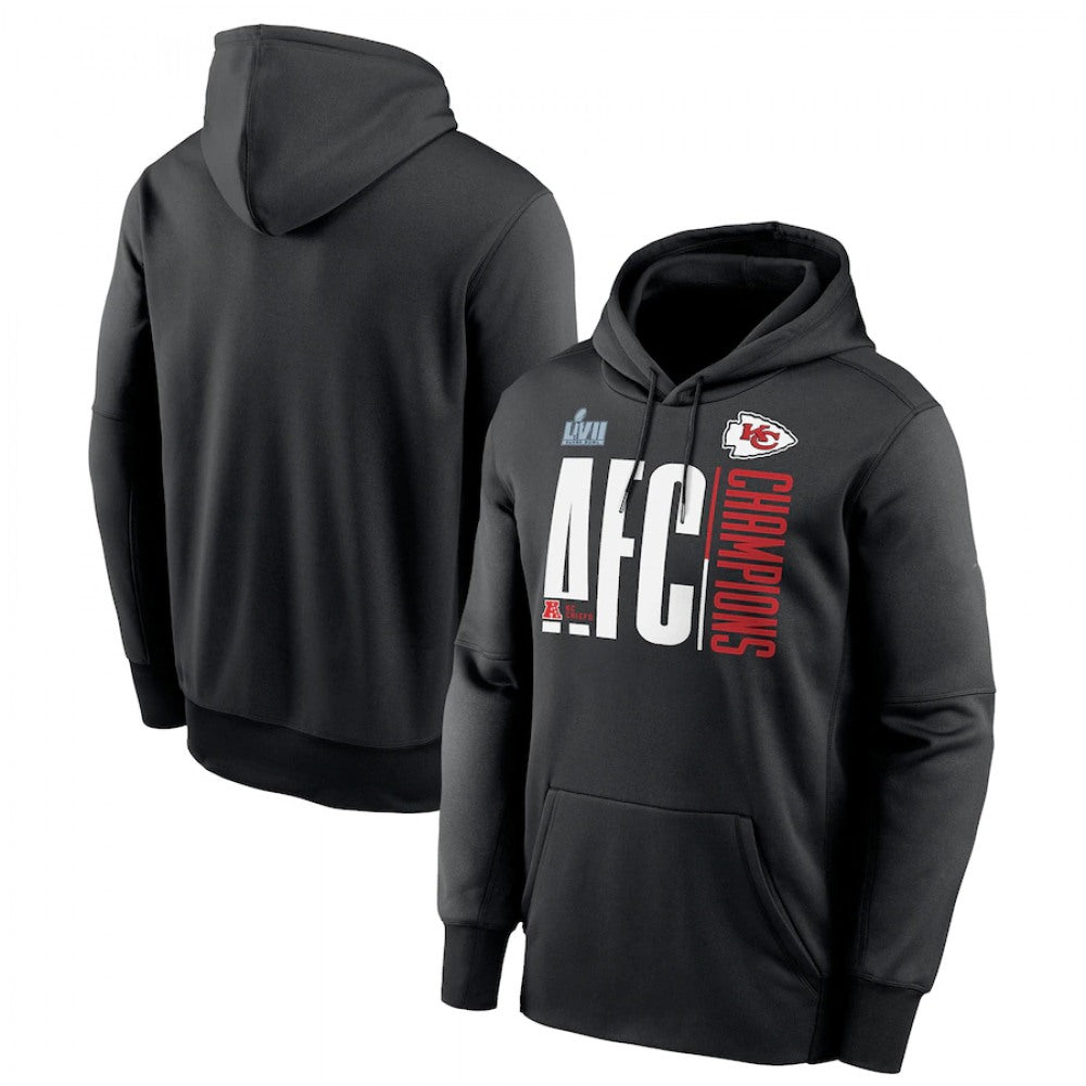 Men's Kansas City Chiefs Black 2022 AFC Champions Iconic Therma Performance Pullover Hoodie 