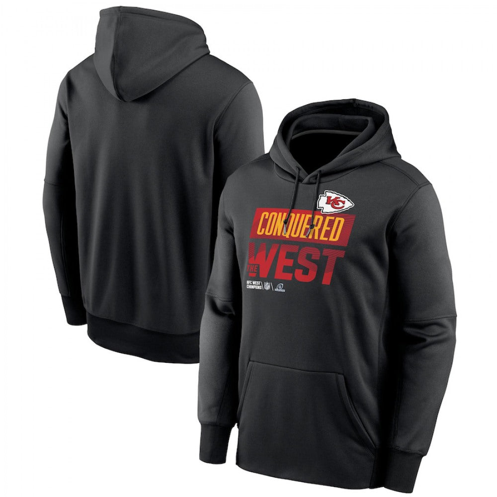 Men's Kansas City Chiefs Black 2022 AFC West Division Champions Locker Room Trophy Collection Pullover Hoodie 