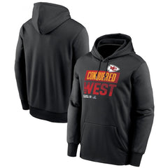 Men's Kansas City Chiefs Black 2022 AFC West Division Champions Locker Room Trophy Collection Pullover Hoodie 