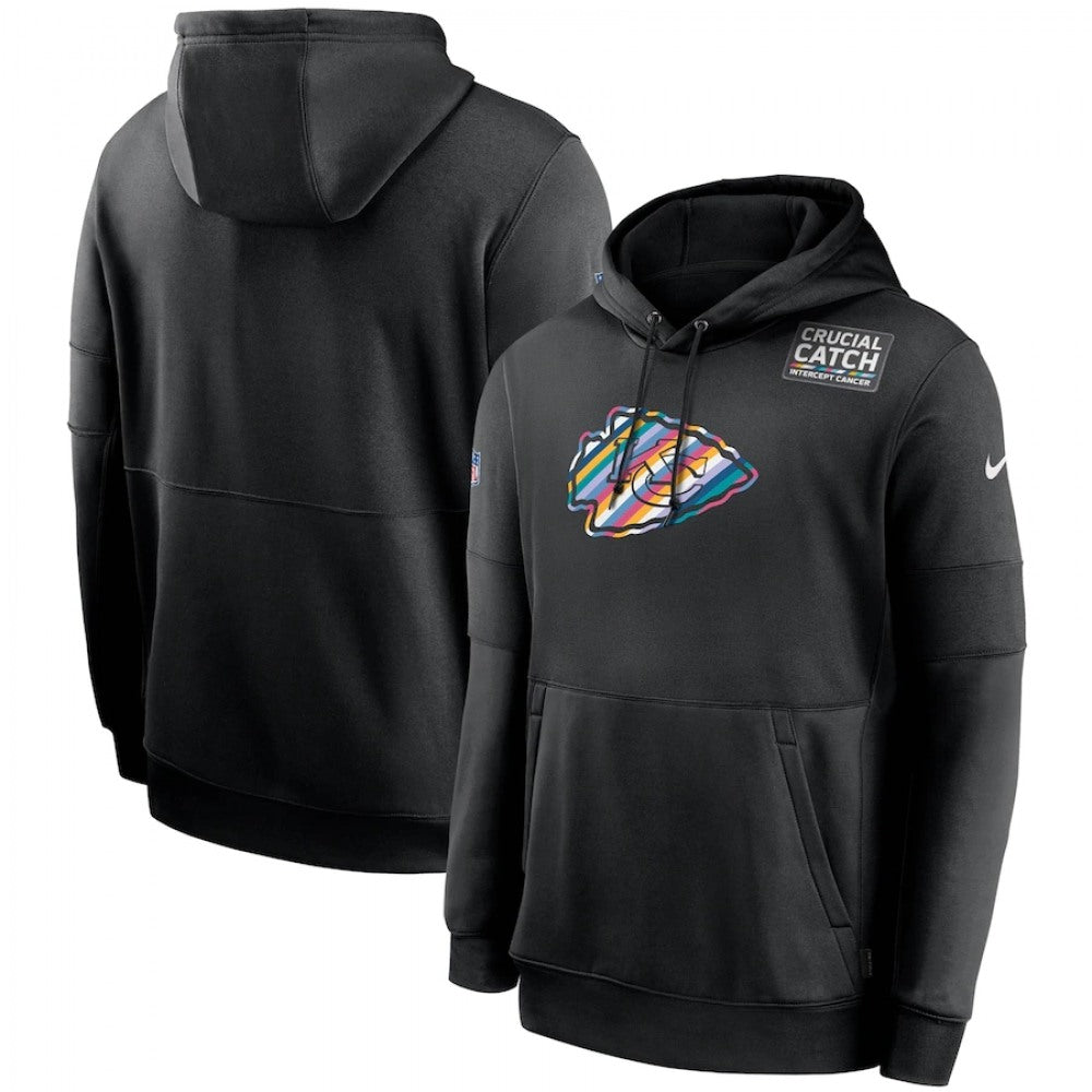 Men's Kansas City Chiefs 2020 Black Crucial Catch Sideline Performance Pullover Hoodie 