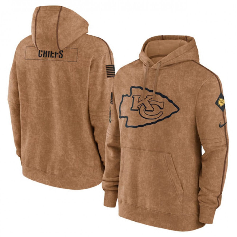 Men's Kansas City Chiefs 2023 Brown Salute to Service Pullover Hoodie 