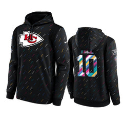Men's Kansas City Chiefs #10 Tyreek Hill 2021 Charcoal Crucial Catch Therma Pullover Hoodie 