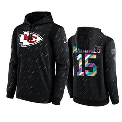 Men's Kansas City Chiefs #15 Patrick Mahomes 2021 Charcoal Crucial Catch Therma Pullover Hoodie 