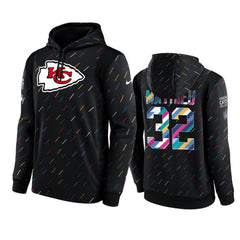 Men's Kansas City Chiefs #32 Tyrann Mathieu 2021 Charcoal Crucial Catch Therma Pullover Hoodie 