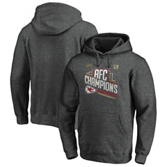 Men's Kansas City Chiefs Heather Charcoal 2019 AFC Champions Trophy Collection Locker Room Pullover Hoodie 